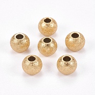 Ion Plating(IP) 304 Stainless Steel Textured Beads, Round, Golden, 8x6~6.5mm, Hole: 2.5mm(STAS-I081-8mm-04G)