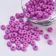 Baking Paint Glass Seed Beads, Round, Orchid, 4~4.5x3mm, Hole: 1~1.2mm, about 4500pcs/bag, about 450g/bag(SEED-Q025-4mm-M17)