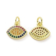 Brass Micro Pave Colorful Cubic Zirconia Charms, with Jump Ring, Eye, Real 18K Gold Plated, 11.5x13x2mm, Hole: 3.2mm(KK-E068-VF081)