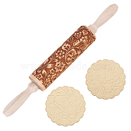 Flower Print Wood Rolling Pin, Dough Roller for Baking Embossed Cookies, Kitchen Tool, Camel, 350x45mm(AJEW-WH0528-06)