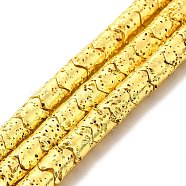 Electroplated Natural Lava Rock Beads Strands, Column, Golden Plated, 8x6.5mm, Hole: 1.4mm, about 60pcs/strand, 15.35~15.75 inch(39~40cm)(G-G984-03G)