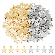 200Pcs 2 Colors 304 Stainless Steel Charms, Star, Mixed Color, 10x8x0.8mm, Hole: 1.4mm, 100pcs/color(STAS-DC0015-73)