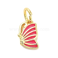 Real 18K Gold Plated Rack Plating Brass Enamel Charms, with Jump Ring, Long-Lasting Plated, Lead Free & Cadmium Free, Butterfly Charm, Deep Pink, 9x5.5x2mm, Hole: 3mm(KK-M293-33G-02)