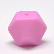 Food Grade Eco-Friendly Silicone Beads, Chewing Beads For Teethers, DIY Nursing Necklaces Making, Faceted Cube, Hot Pink, 14x14x14mm, Hole: 2mm(SIL-Q009B-16)
