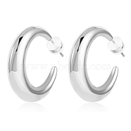Crescent Moon Chunky Stud Earrings Half Hoop Earrings Open Oval Drop Earrings Teardrop Hoop Dangle Earrings Pull Through Hoop Earrings Statement Jewelry Gift for Women, Silver, 30x8x6.5mm, Pin: 0.8mm(JE1089B)