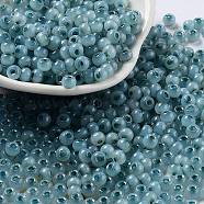 Glass Seed Beads, Imitation Cat Eye, Rondelle, Aqua, 4x3.3mm, Hole: 1.4mm(SEED-M011-02A-08)