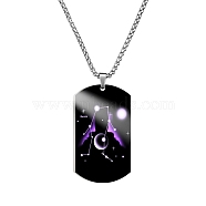 Stainless Steel Constellation Tag Pendant Necklace with Box Chains, Gemini, 23.62 inch(60cm)(ZODI-PW0006-01E)