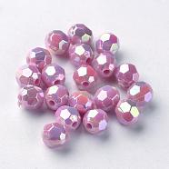 AB Color Plated Eco-Friendly Poly Styrene Acrylic Round Beads, Faceted, Medium Orchid, 8mm, Hole: 1mm, about 2000pcs/500g(TACR-L004-8mm-49)