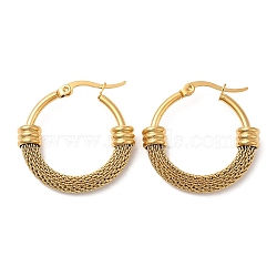 304 Stainless Steel Mesh Chains Hoop Earrings, Real 18K Gold Plated, 27.5x28.5x6mm(EJEW-M221-03G)