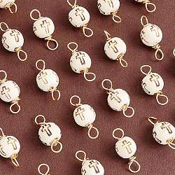 30Pcs Unfinished Wooden Connector Charms, Round with Laser Cut Cross Pattern, with Golden Tone Copper Wire Loops, Navajo White, 19.5~21.5x10~10.5mm, Hole: 3~3.5mm(WOOD-AR0001-29)