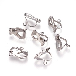 304 Stainless Steel Clip-on Earring Findings, Stainless Steel Color, 12x6x9mm, Hole: 1.6mm(STAS-P206-02P)