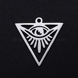 201 Stainless Steel Pendants, Filigree Joiners Findings, Laser Cut, Triangle with Eye, All Seeing Eye, Stainless Steel Color, 20x19.5x1mm, Hole: 1.4mm(STAS-S105-JN880-1)