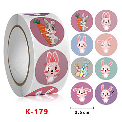 8 Styles Easter Stickers, Adhesive Labels Roll Stickers, Gift Tag, for Envelopes, Party, Presents Decoration, Flat Round, Rabbit Pattern, 25mm, 500pcs/roll(EAER-PW0001-097C)