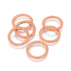 MIYUKI & TOHO Handmade Japanese Seed Beads, with Golden Plated 304 Stainless Steel Link Rings, Loom Pattern, Ring/Circle, Light Salmon, 18~19x1.7mm, Inner Diameter: 14mm(SEED-A028A-M-07G)