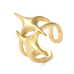 Brass Open Cuff Ring, Star, Real 16K Gold Plated, Inner Diameter: 19mm(RJEW-Q805-08G)