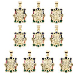 10Pcs Rack Plating Brass Micro Pave Cubic Zirconia Pendants, Real 18K Gold Plated, Long-Lasting Plated, Rectangle with Virgin Mary, Colorful, 23.5x16.5x2mm, Hole: 4x3mm(KK-SZ0001-83)