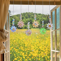 Glass Flower Hanging Ornaments, Window Rainbow Maker Hanging Suncatcher for Home Garden Porch Decoration, Mixed Color, 340mm, 6pcs/set.(PW-WG84321-07)