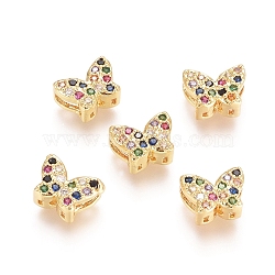 Brass Micro Pave Cubic Zirconia Multi-Strand Links, Butterfly, Colorful, Golden, 5.5x7.5x3.5mm, Hole: 0.6mm(ZIRC-G161-30G-02)