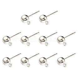 Brass Ball Post Ear Studs, with Loop & 304 Stainless Steel Pins, Silver, 15.2~15.7x5mm, Hole: 1mm, Pin: 0.7mm(KK-YW0001-11S)