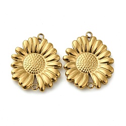 304 Stainless Steel Connector Charms, Sunflower Links, Real 18K Gold Plated, 16x14x2mm, Hole: 1.2mm(STAS-Q252-37G)