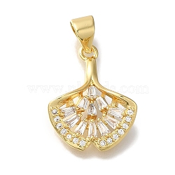 Fan Rack Plating Brass Micro Pave Clear Cubic Zirconia Pendants, Long-Lasting Plated, Lead Free & Cadmium Free, Real 18K Gold Plated, 18x14x4.5mm, Hole: 4x3mm(KK-U019-22G)