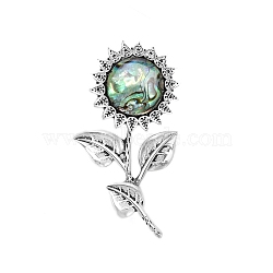 Abalone Shell Sunflower Brooch, Anti-walk Scarf Buckle Pin Clothing Accessory, Silver, 55x31mm(PW-WGB2ED0-01)