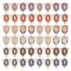 48Pcs 12 Colors Alloy Enamel Chandelier Components Links, 3-Loop Connector, Rosary Center Piece, with Rhinestone, Oval with Virgin Mary, Mixed Color, 20.5x16x3mm, Hole: 1.6mm, 4pcs/color(ENAM-OC0001-13)