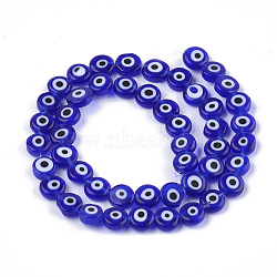 Handmade Evil Eye Lampwork Beads Strands, Flat Round, Blue, 7.5x3mm, Hole: 1mm, about 48pcs/strand, 13.7 inch~14.9 inch.(X-LAMP-S191-02B-03)