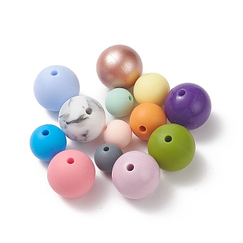 Silicone Beads, DIY Nursing Necklaces Making, Chewing Pendants for Teethers, Round, Mixed Color, 9~15mm, Hole: 2mm