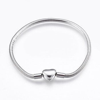 304 Stainless Steel European Style Chains Bracelet Making, with Clasps, Stainless Steel Color, 7-7/8 inch(200mm), 3mm
