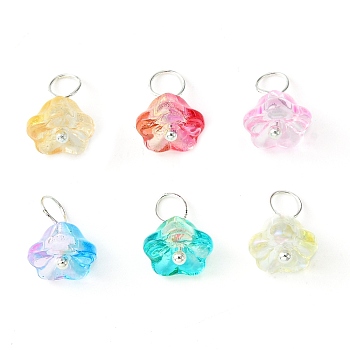 Glass Flower Charms, with Brass Jump Rings, Mixed Color, 11x9x8.5mm, Hole: 3.5mm