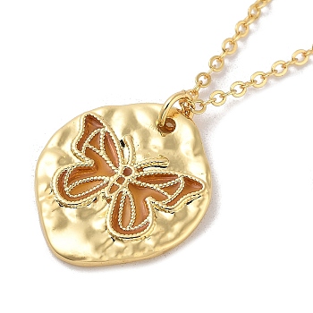 Brass Enamel Cable Chain Butterfly Pendant Necklaces, Golden, Sandy Brown, 17.24~17.60 inch(43.8~44.7cm)