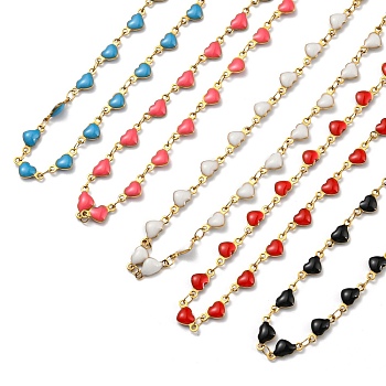 Ion Plating(IP) Golden 304 Stainless Steel Heart Link Chain Necklaces, with Enamel, Mixed Color, 17.72~17.91 inch(45~45.5cm)
