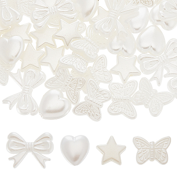 80G 4 Style ABS Plastic Imitation Pearl Beads, Bowknot & Butterfly & Heart & Star, Seashell Color, 11~14x11~18x4~5mm, Hole: 1.2~2mm, 20g/style