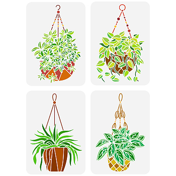 4Pcs 4 Styles PET Hollow Out Drawing Painting Stencils, for DIY Scrapbook, Photo Album, Other Plants, 297x210mm, 1pc/style