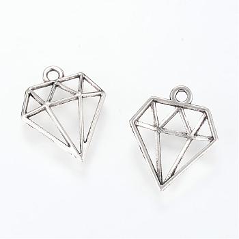 Tibetan Style Alloy Pendants, Diamond, Cadmium Free & Lead Free, Antique Silver, 19x16x3.5mm, Hole: 1.5mm, about 1690pcs/1000g