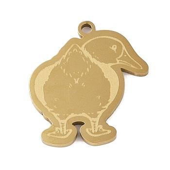 304 Stainless Steel Pendants, Duck Charm, Golden, 23.5x20.5x1.5mm, Hole: 1mm
