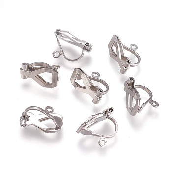 304 Stainless Steel Clip-on Earring Findings, Stainless Steel Color, 12x6x9mm, Hole: 1.6mm