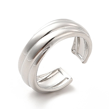 304 Stainless Steel Grooved Open Cuff Ring for Women, Stainless Steel Color, US Size 6 3/4(17.1mm)