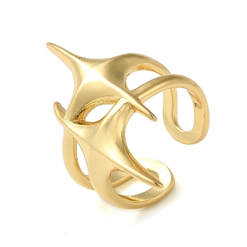 Brass Open Cuff Ring, Star, Real 16K Gold Plated, Inner Diameter: 19mm