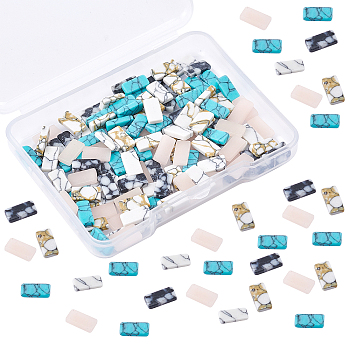 Olycraft 5 Colors Synthetic Turquoise Cabochons, Nail Art Decoration Accessories, DIY Crystal Epoxy Resin Material Filling, Rectangle, Mixed Color, 8x4x1.8mm, 125pcs/box