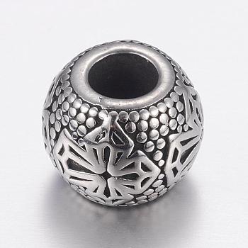 304 Stainless Steel European Beads, Large Hole Beads, Rondelle, Antique Silver, 13x10mm, Hole: 5mm