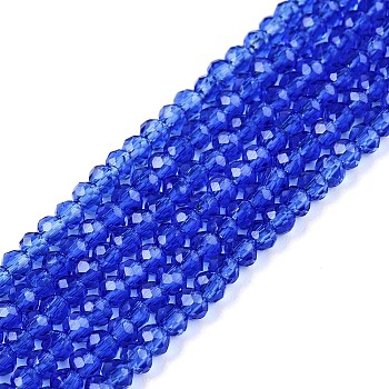 Glass Beads Strands, Faceted, Rondelle, Royal Blue, 2.3~2.7x2mm, Hole: 0.4mm, about 150~155pcs/strand, 12.60~12.99 inch(32~33cm)