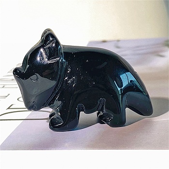 Natural Obsidian Carved Healing Rhinoceros Figurines, Reiki Energy Stone Display Decorations, 48x34mm