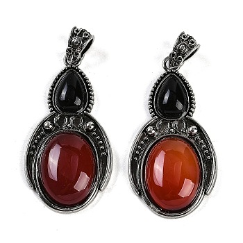 Natural Carnelian(Dyed & Heated) & Obsidian Pendants, Gourd Charms with Antique Silver Tone Alloy Findings, Cadmium Free & Lead Free, 44.5x23x7.5mm, Hole: 4x6mm