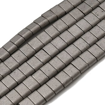 Electroplated Non-magnetic Synthetic Hematite Beads Strands, Rectangle, Matte Style, 2-Hole, Gray, 6x4x3mm, Hole: 1.2mm, about 99pcs/strand, 15.55 inch(39.5cm)