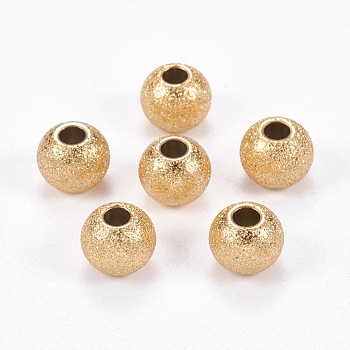 Ion Plating(IP) 304 Stainless Steel Textured Beads, Round, Golden, 8x6~6.5mm, Hole: 2.5mm
