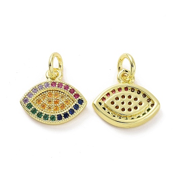 Brass Micro Pave Colorful Cubic Zirconia Charms, with Jump Ring, Eye, Real 18K Gold Plated, 11.5x13x2mm, Hole: 3.2mm