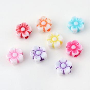 Craft Style Acrylic Corrugated Beads, Flower, Mixed Color, 8x8.5x3.9mm, Hole: 2mm, about 2830pcs/500g