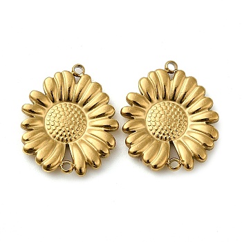 304 Stainless Steel Connector Charms, Sunflower Links, Real 18K Gold Plated, 16x14x2mm, Hole: 1.2mm